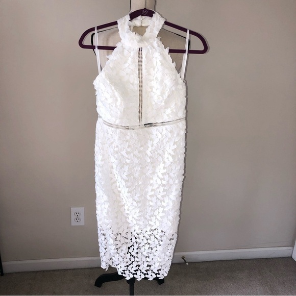 Bardot The Gemma Lace Dress Size M Halter Floral Aritzia White Cut Out Sheer - Picture 2 of 11